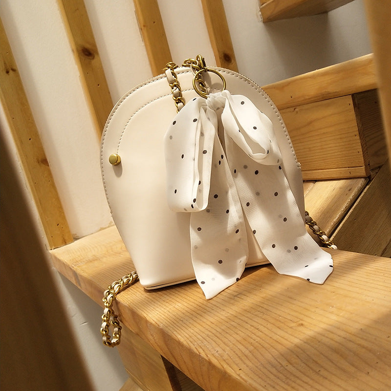 Silk scarf chain single shoulder slant shell bag