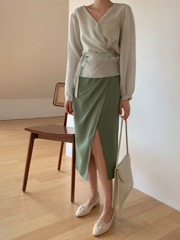 CASUAL CHIFFON SPLIT-FRONT SKIRT