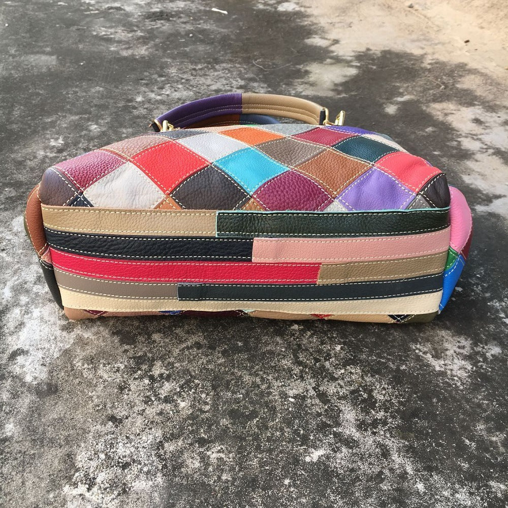 Leather color matching cow leather bag women's bag