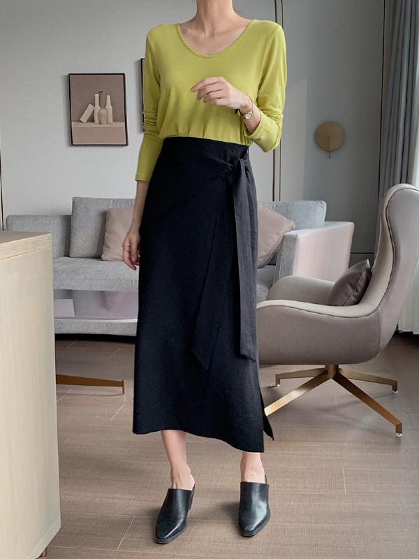 SOLID SPLIT-SIDE EMPIRE BANDAGE SKIRT