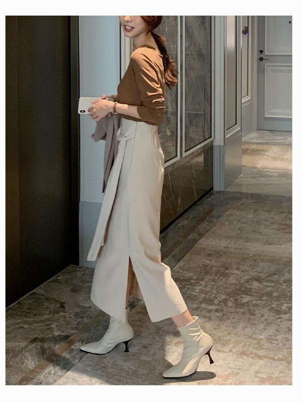 SOLID SPLIT-SIDE EMPIRE BANDAGE SKIRT