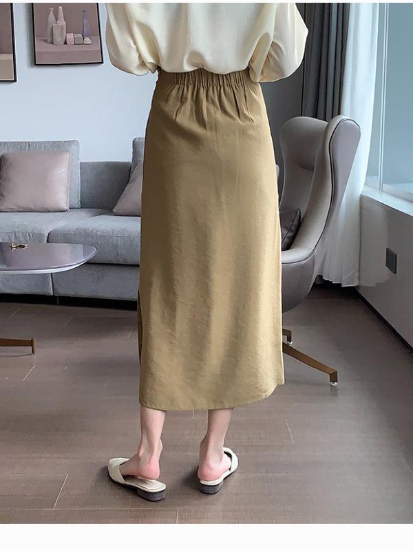 SOLID SPLIT-SIDE EMPIRE BANDAGE SKIRT