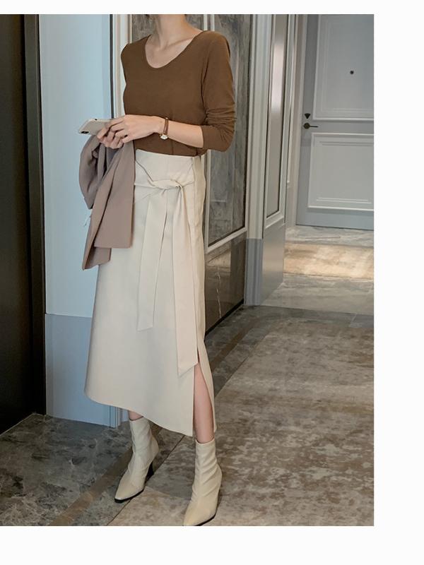 SOLID SPLIT-SIDE EMPIRE BANDAGE SKIRT