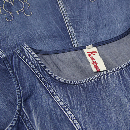 Summer new round neck vest dress retro embroidery slim denim dress