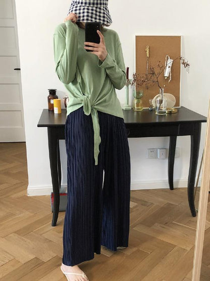 CASUAL RUFFLED ELASTICITY DRAPE WIDE LEG PANTS