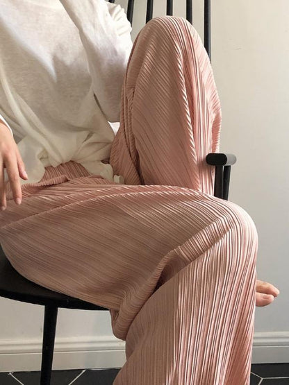 CASUAL RUFFLED ELASTICITY DRAPE WIDE LEG PANTS