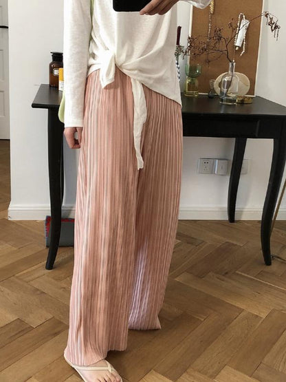 CASUAL RUFFLED ELASTICITY DRAPE WIDE LEG PANTS