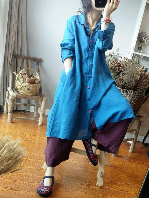 Retro Casual Linen Long Shirt Shirt