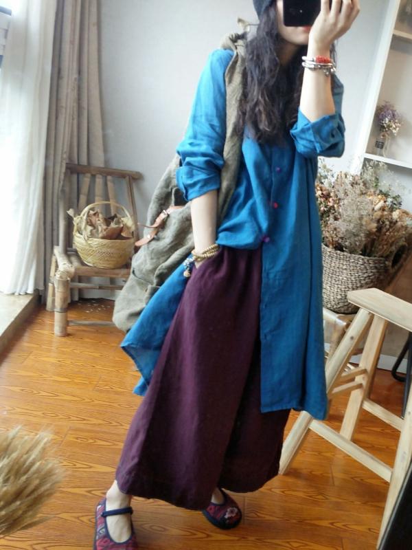 Retro Casual Linen Long Shirt Shirt