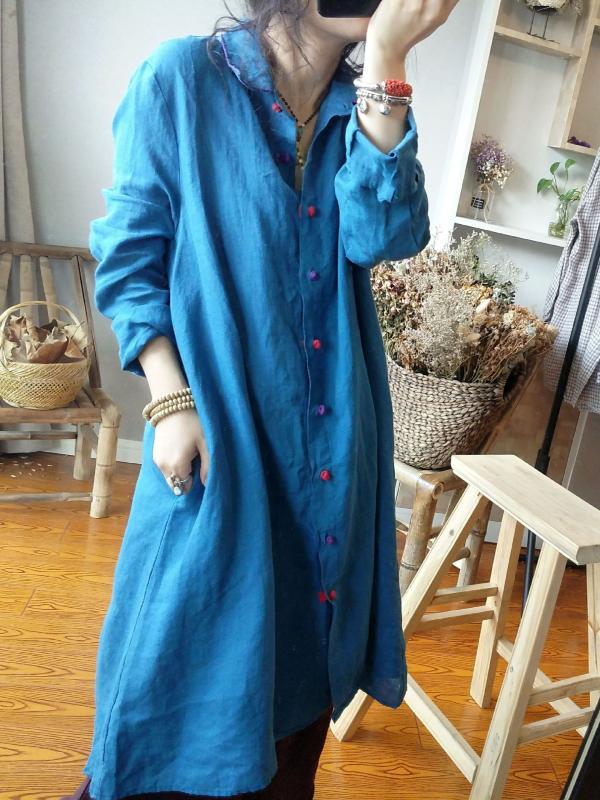 Retro Casual Linen Long Shirt Shirt