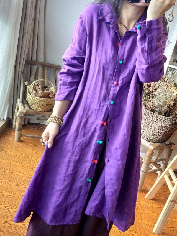 Retro Casual Linen Long Shirt Shirt