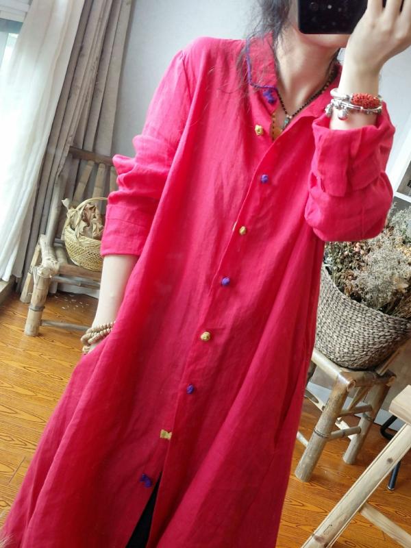 Retro Casual Linen Long Shirt Shirt