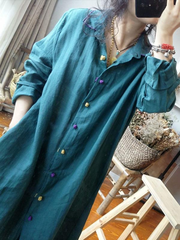 Retro Casual Linen Long Shirt Shirt