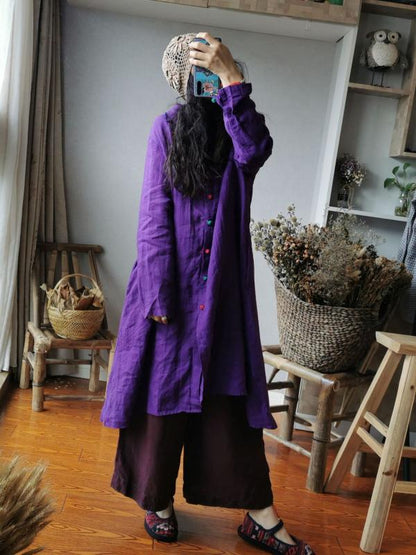 Retro Casual Linen Long Shirt Shirt