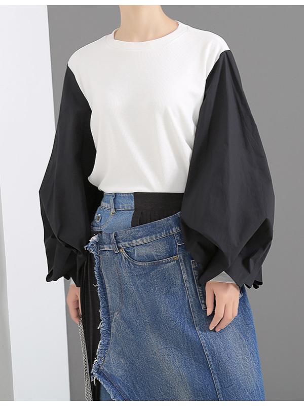 CASUAL PUFF SLEEVE SPLIT-JOINT TOPS