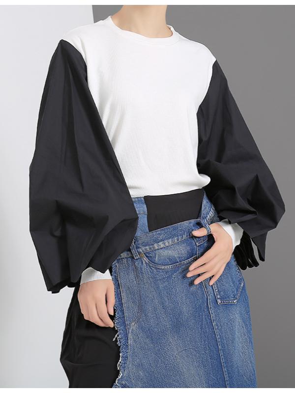 CASUAL PUFF SLEEVE SPLIT-JOINT TOPS