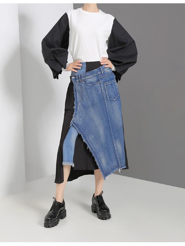 CASUAL PUFF SLEEVE SPLIT-JOINT TOPS