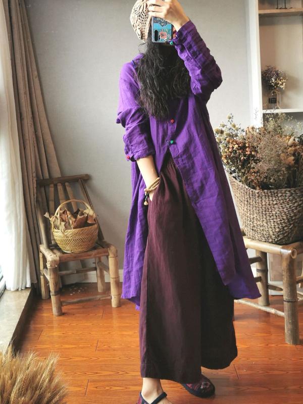 Retro Casual Linen Long Shirt Shirt