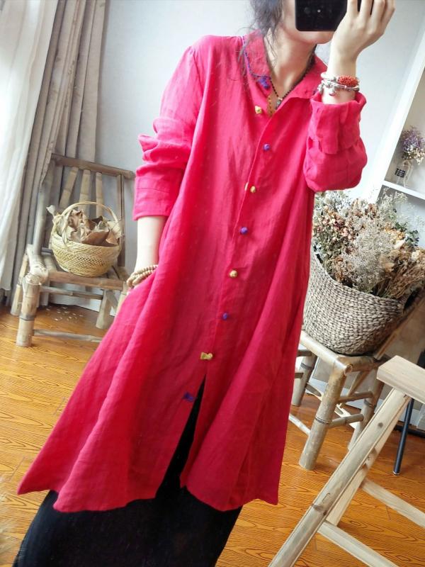 Retro Casual Linen Long Shirt Shirt