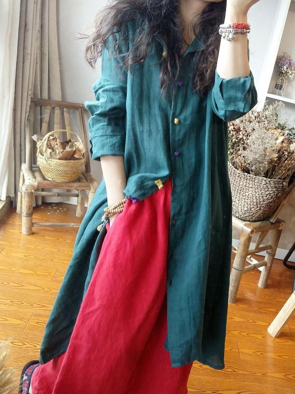 Retro Casual Linen Long Shirt Shirt