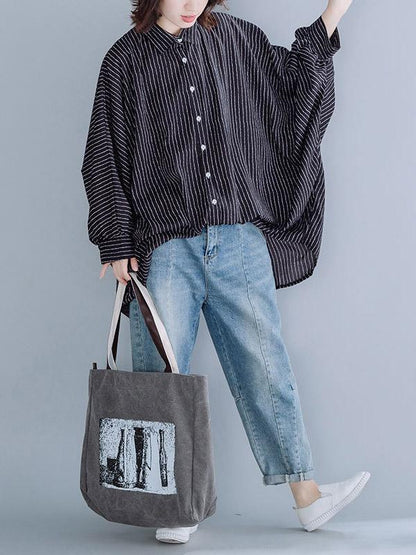 Loose Batwing Sleeves Striped Blouse