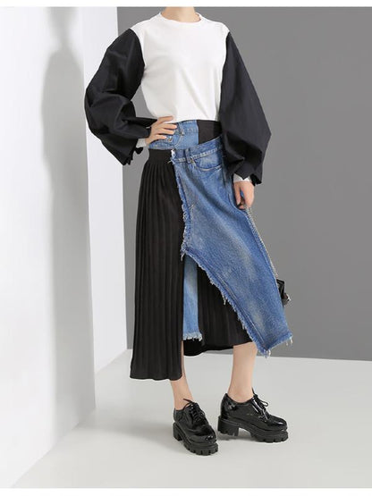 CASUAL PUFF SLEEVE SPLIT-JOINT TOPS