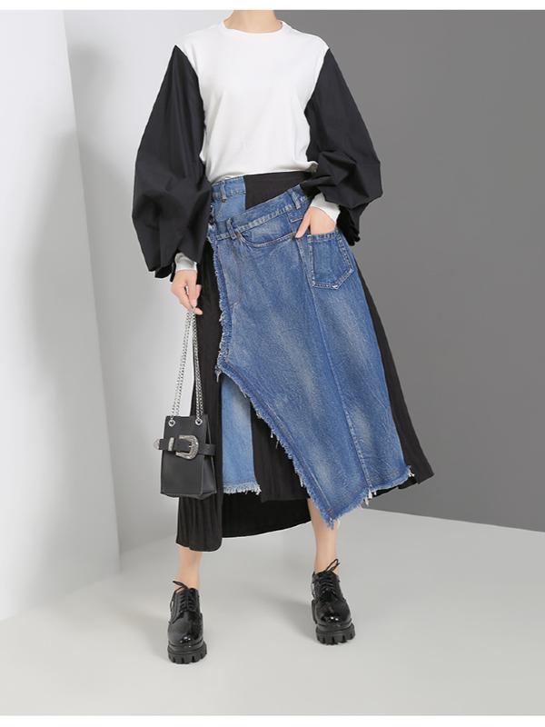 CASUAL PUFF SLEEVE SPLIT-JOINT TOPS