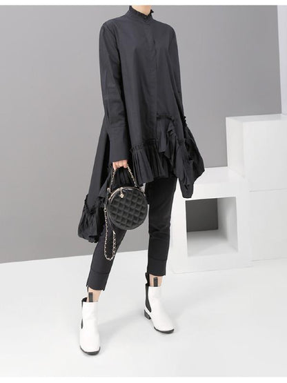 Plain Pleated Cropped Shirt Dress