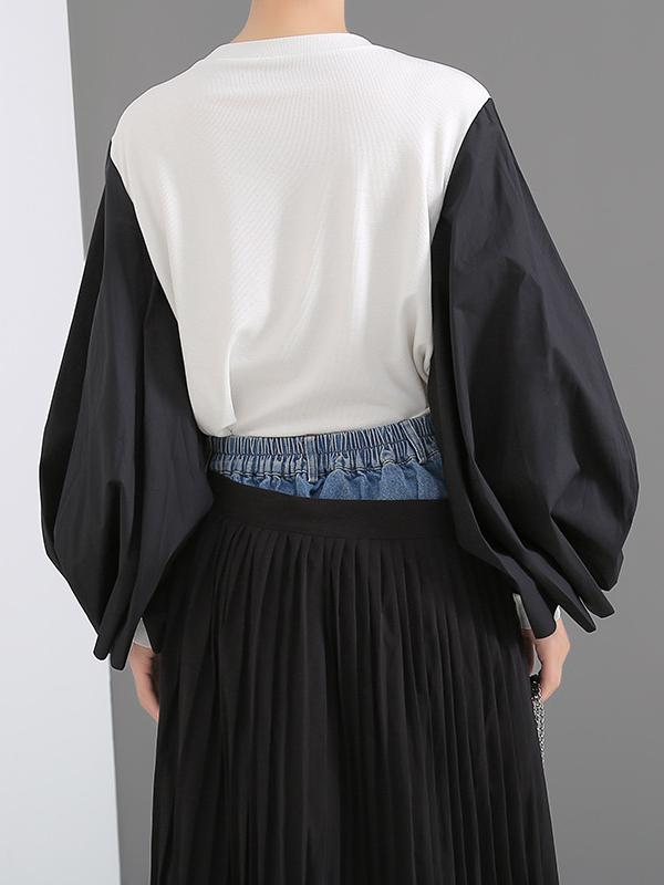 CASUAL PUFF SLEEVE SPLIT-JOINT TOPS
