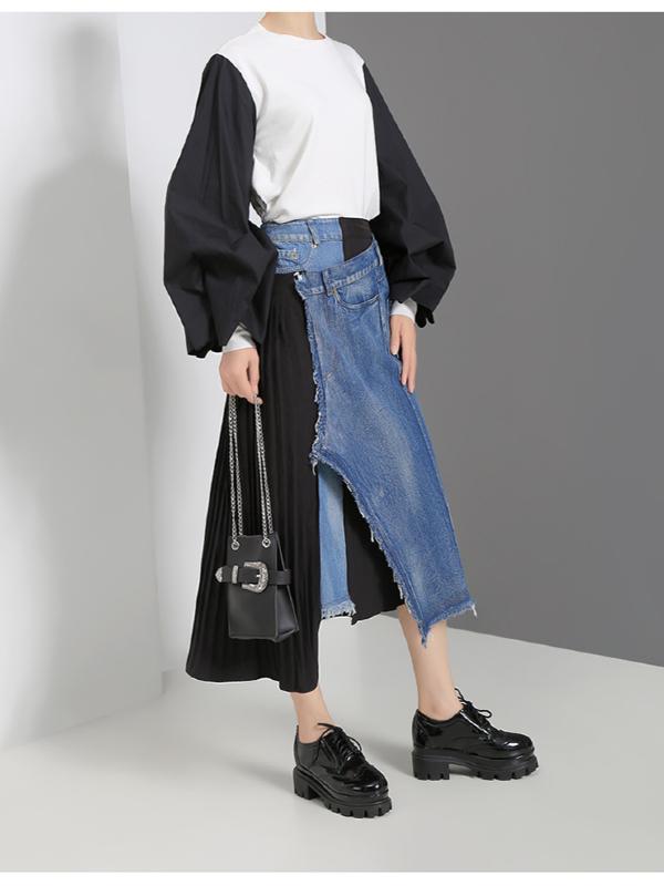 CASUAL PUFF SLEEVE SPLIT-JOINT TOPS