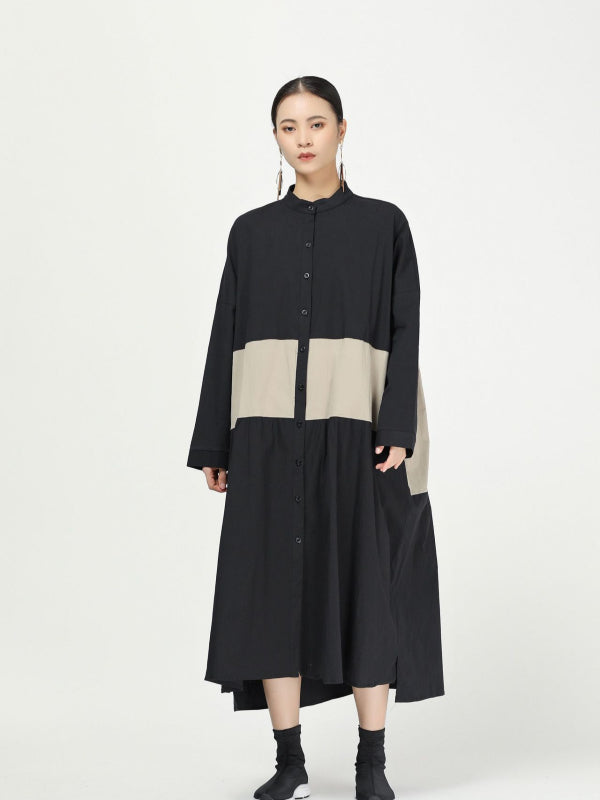New Loose Split-joint Cotton Long Shirt Dress