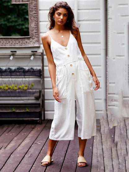 Striped Split-joint Wide Leg Sleeveless Jumpsuits