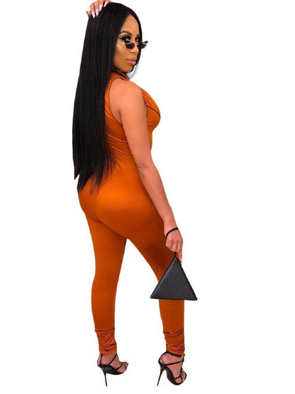 Solid High Waist Zipper Breathable Yoga&Gym Jumpsuits ACTIVE WEAR