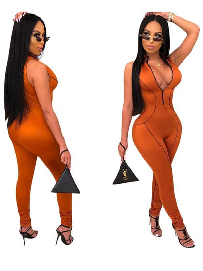 Solid High Waist Zipper Breathable Yoga&Gym Jumpsuits ACTIVE WEAR