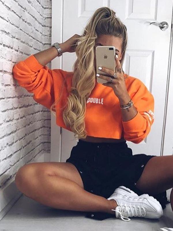Orange Pullover Sports Sweatshirt ACTIVE WEAR - Zebrant