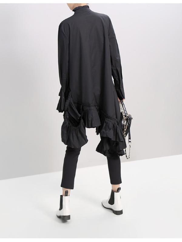 Plain Pleated Cropped Shirt Dress