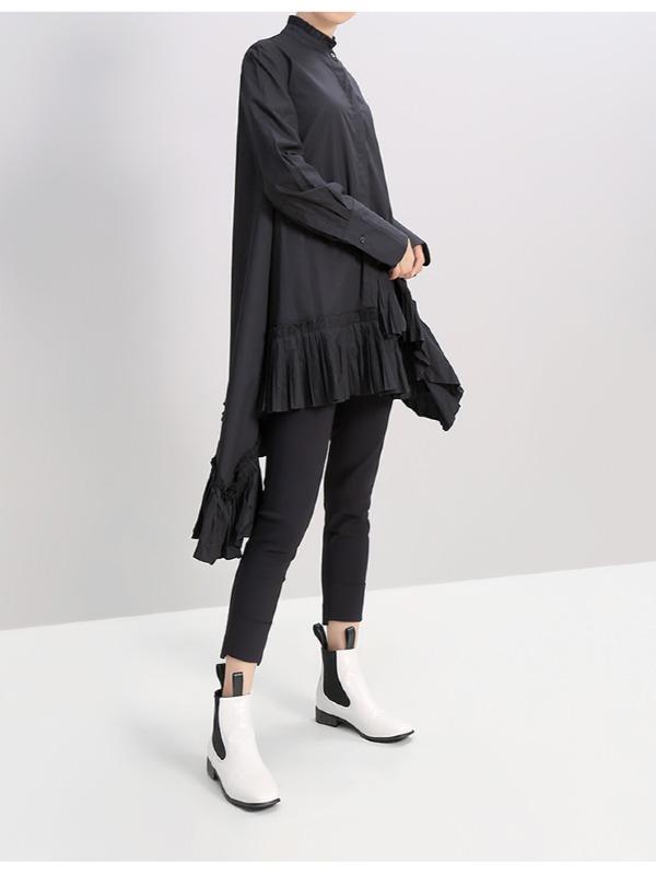 Plain Pleated Cropped Shirt Dress