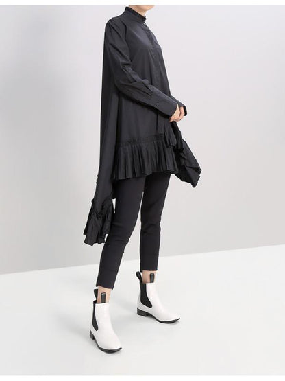 Plain Pleated Cropped Shirt Dress