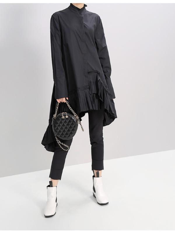 Plain Pleated Cropped Shirt Dress