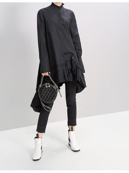 Plain Pleated Cropped Shirt Dress