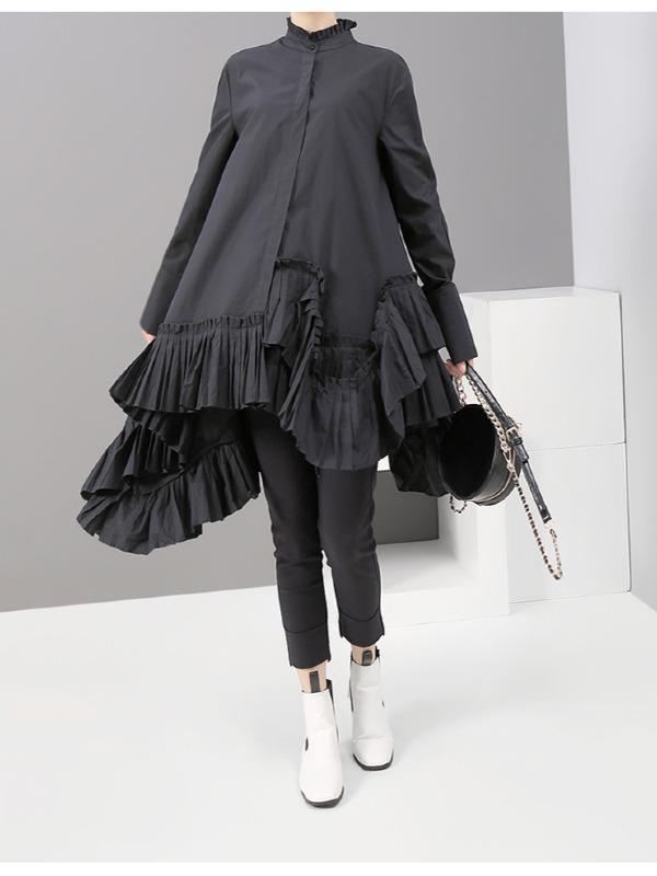 Plain Pleated Cropped Shirt Dress