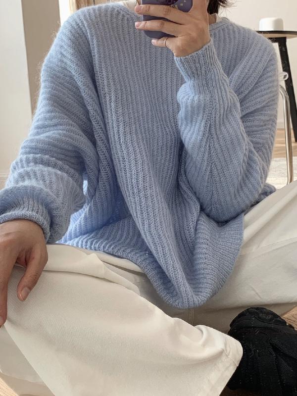 LOOSE SOLID MOHAIR SOFT-SKIN KNITTING SWEATER
