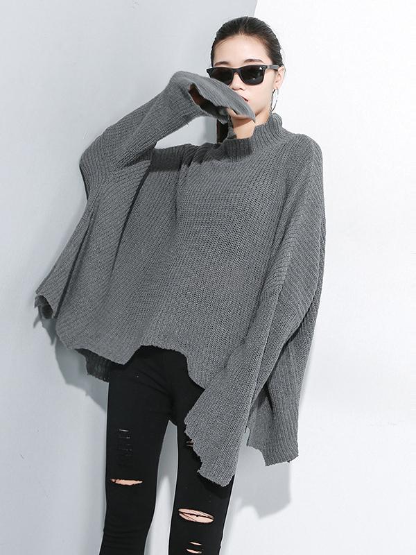 PLAIN LOOSE CROPPED TURTLENECK SWEATER - Zebrant