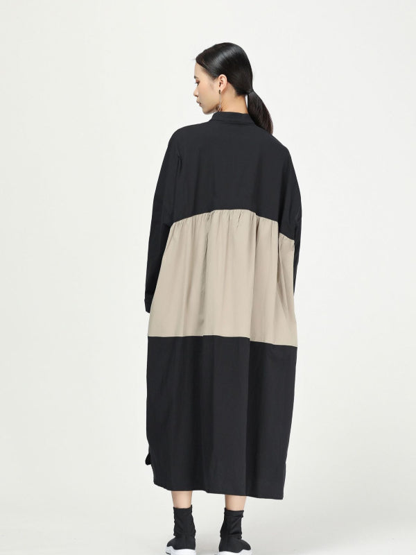 New Loose Split-joint Cotton Long Shirt Dress