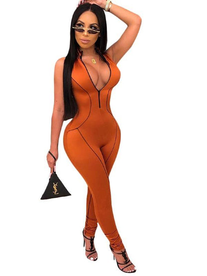 Solid High Waist Zipper Breathable Yoga&Gym Jumpsuits ACTIVE WEAR