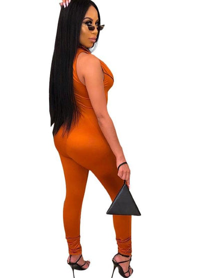 Solid High Waist Zipper Breathable Yoga&Gym Jumpsuits ACTIVE WEAR