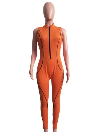Solid High Waist Zipper Breathable Yoga&Gym Jumpsuits ACTIVE WEAR