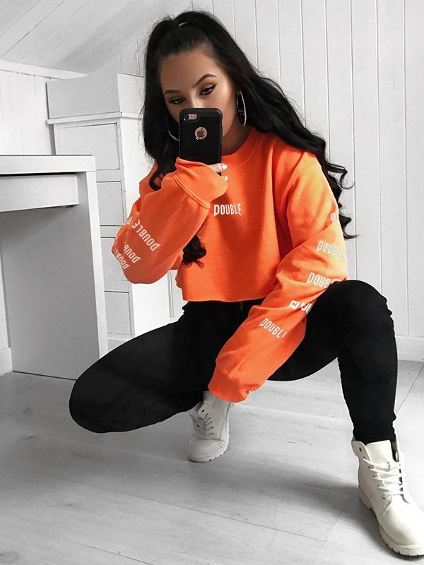 Orange Pullover Sports Sweatshirt ACTIVE WEAR - Zebrant