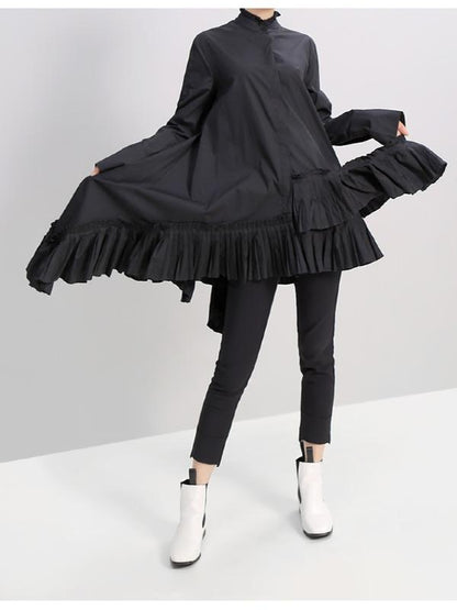Plain Pleated Cropped Shirt Dress