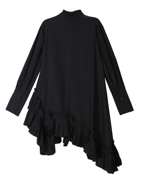 Plain Pleated Cropped Shirt Dress